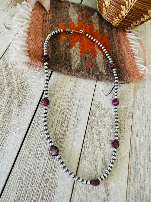 Navajo Purple Spiny & Sterling Silver Pearl Beaded 18” Necklace