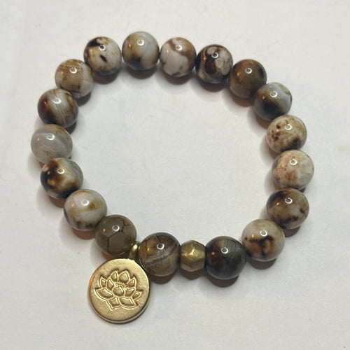 Handmade Recycled Glass Beaded Stretch Bracelet BROWN