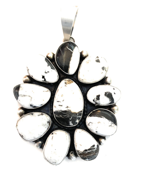 Navajo White Buffalo And Sterling Silver Cluster Pendant