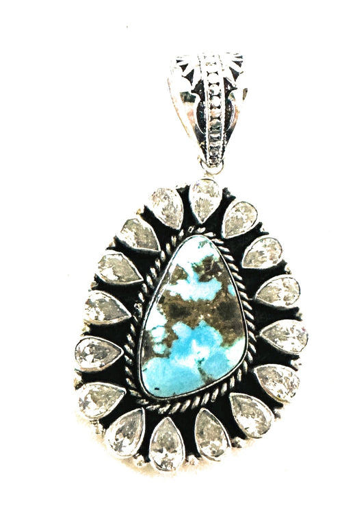 Handmade Sterling Silver, Golden Hills Turquoise & CZ Pendant