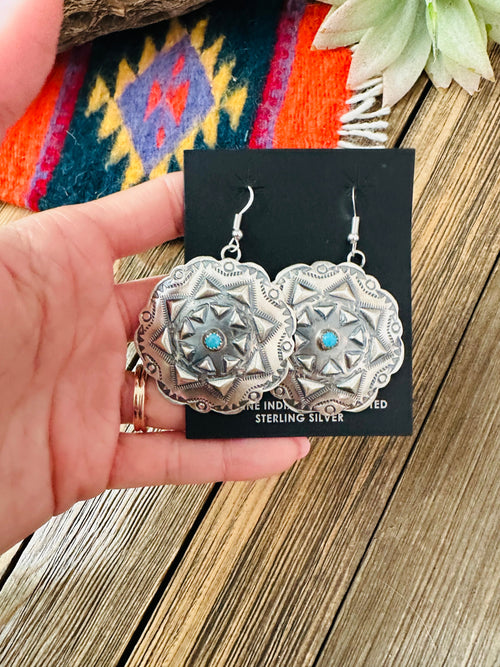 Navajo Sterling Silver & Turquoise Concho Dangle Earrings