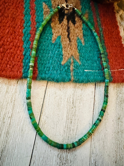 Navajo Turquoise and Sterling Silver Beaded Necklace 14”