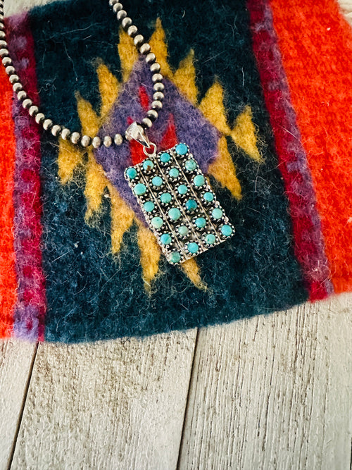 Handmade Sterling Silver & Turquoise Petit Point Style Pendant