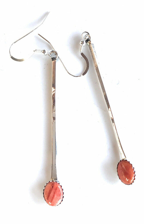 Beautiful Navajo Sterling Silver Orange Spiny Drop Dangle Earrings