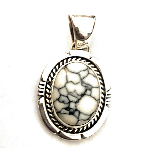 Navajo Sterling Silver & White Gibbsite Pendant