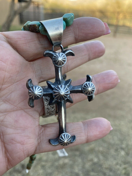 Navajo Chimney Butte Sterling Silver & Cross Pendant