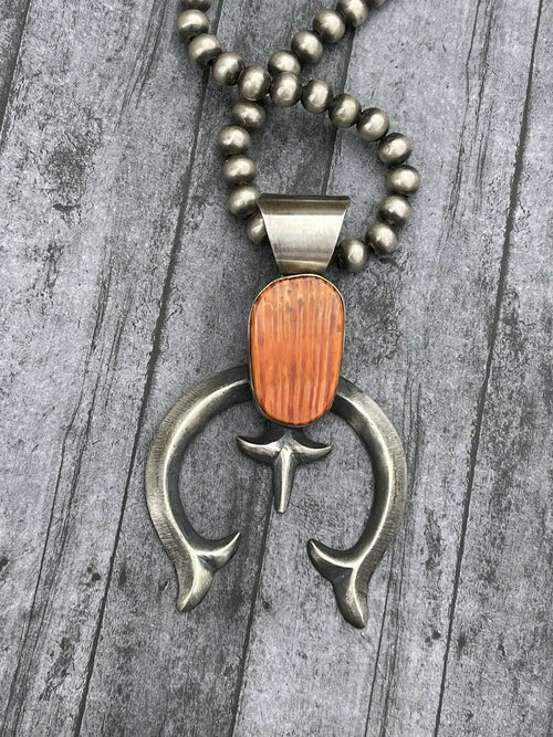 Navajo Chimney Butte Orange Spiny & Sterling Silver Naja Pendant Signed