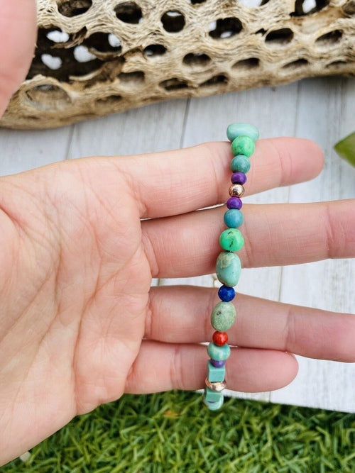 Navajo Multi Stone & Sterling Silver Beaded Bracelet