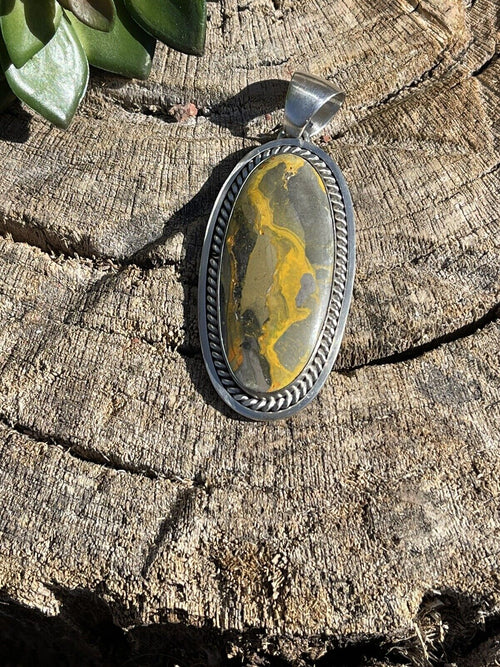 Navajo Bumble Bee Jasper & Sterling Silver Pendant Signed