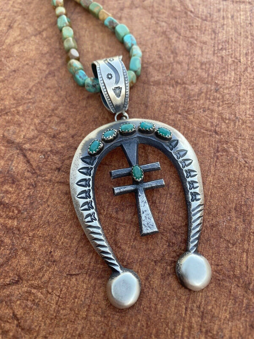 Navajo Sterling Silver & Red Turquoise Cross Naja Pendant By Martha Cayatineto