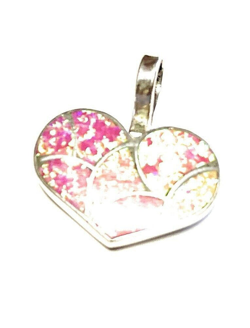 Zuni Iridescent Pink Opal & Sterling Silver Heart Pendant