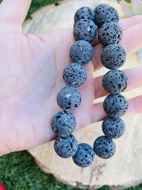 Navajo Lava Rock & Sterling Beaded Necklace