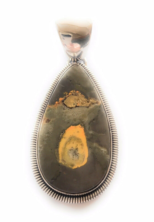 Navajo Jumbo Bumble Bee Jasper & Sterling Silver Pendant Signed Wydell Billie