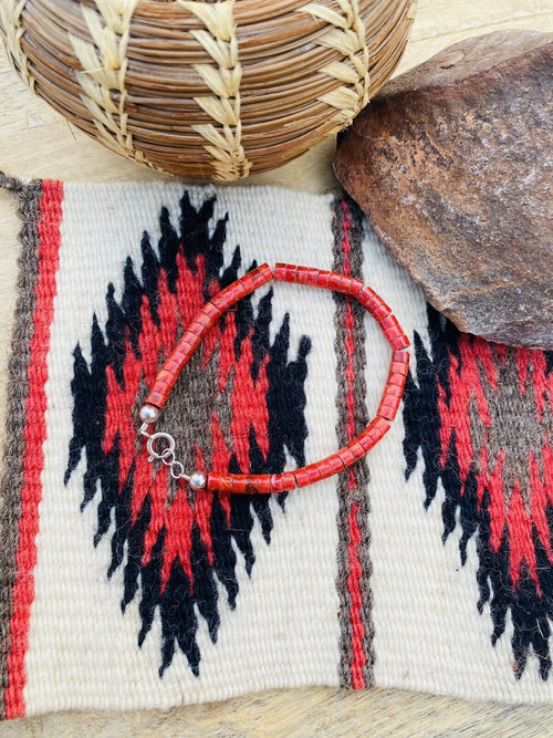 Navajo Apple Coral & Sterling Silver Beaded Bracelet