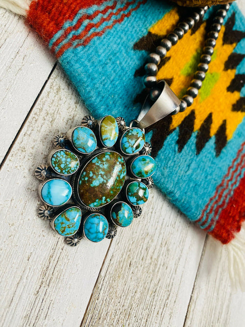 Navajo Sterling Silver & Kingman Web Turquoise Pendant By Kathleen Chavez