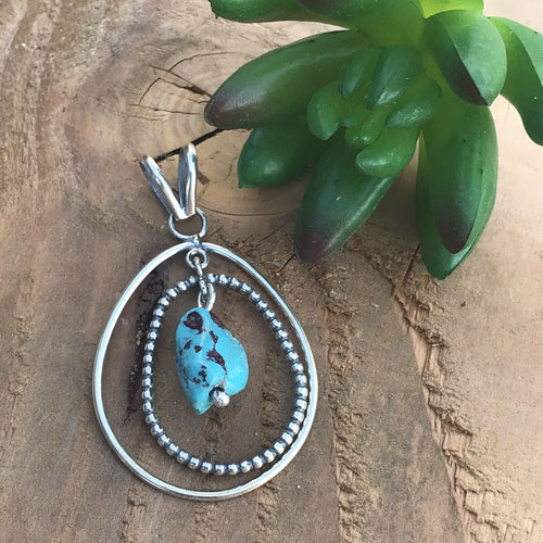 Navajo Sterling Silver & Turquoise Rope Style Pendant