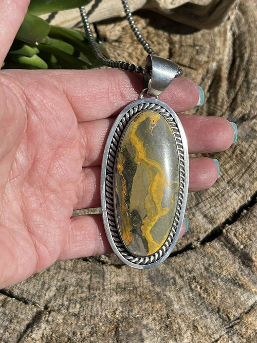 Navajo Bumble Bee Jasper & Sterling Silver Pendant Signed