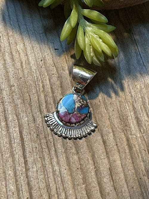 Navajo Pink Dream Mojave & Sterling Silver Fancy Fan Pendant