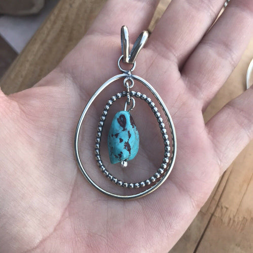 Navajo Sterling Silver & Turquoise Rope Style Pendant