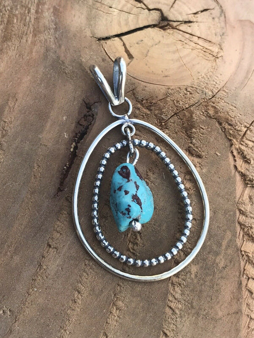 Navajo Sterling Silver & Turquoise Rope Style Pendant