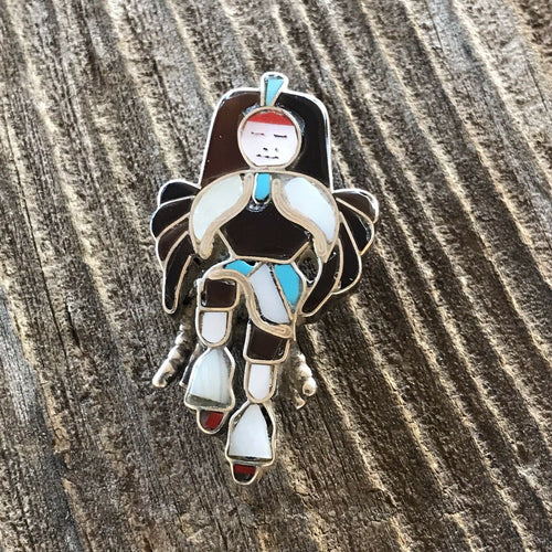 Vintage Sterling Silver & Multi Stone Kachina Dancer Pendant/ Pin