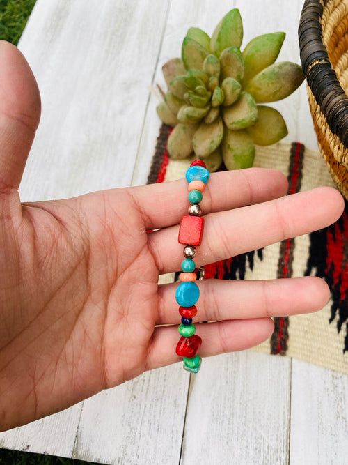 Navajo Multi Stone & Sterling Silver Beaded Bracelet