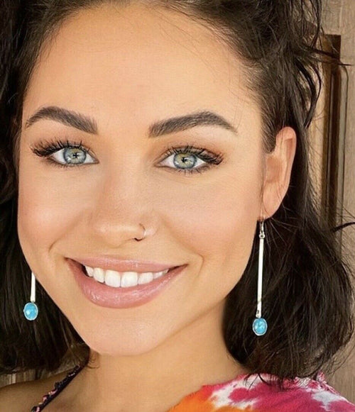 Beautiful Navajo Sterling Silver Turquoise Drop Dangle Earrings