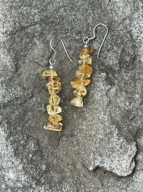 Navajo Sterling Silver Golden Quartz Chip Dangle Earrings