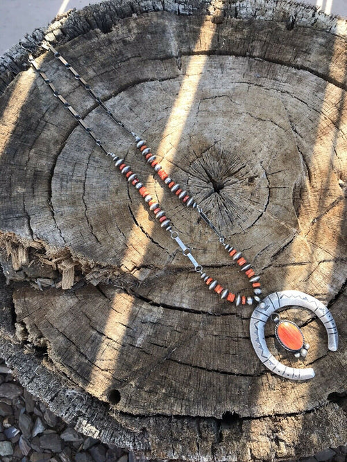 Hemerson Brown Sterling Silver  Orange Spiny Oyster Naja Necklace