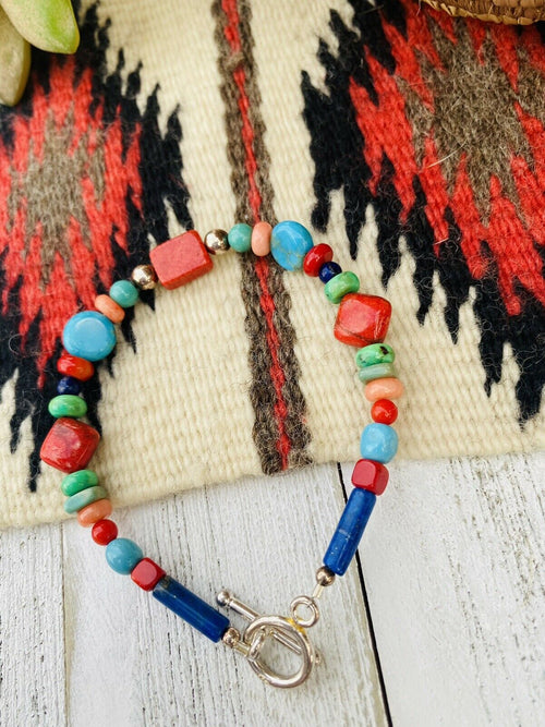 Navajo Multi Stone & Sterling Silver Beaded Bracelet