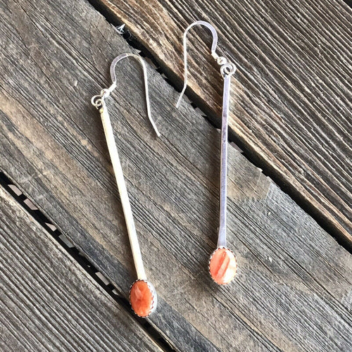 Beautiful Navajo Sterling Silver Orange Spiny Drop Dangle Earrings