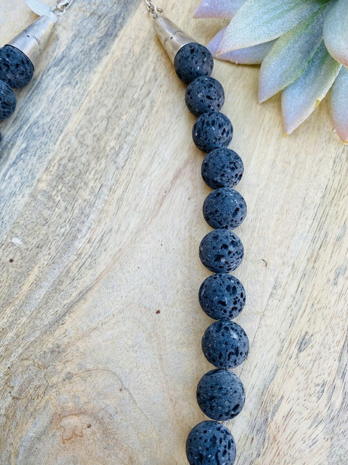 Navajo Lava Rock & Sterling Beaded Necklace