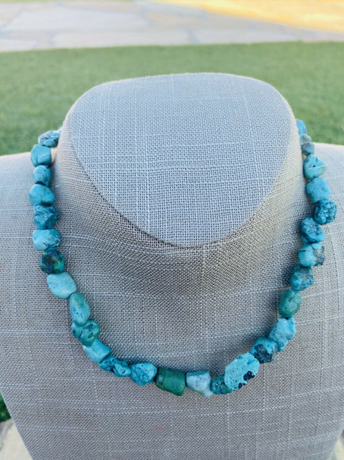 Navajo Natural Turquoise & Sterling Silver Chunky Beaded Necklace 18”