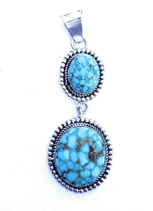 Navajo Sterling Silver & Kingman Web Turquoise Pendant Signed