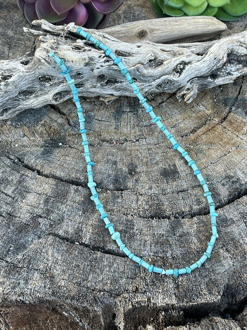 Navajo Natural Turquoise & Sterling Silver 16 Inch Beaded Necklace