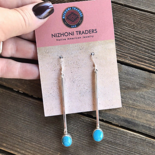 Beautiful Navajo Sterling Silver Turquoise Drop Dangle Earrings