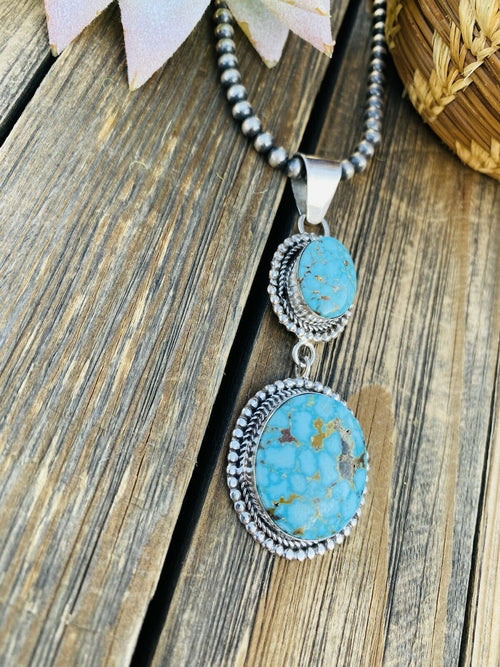 Navajo Sterling Silver & Kingman Web Turquoise Pendant Signed