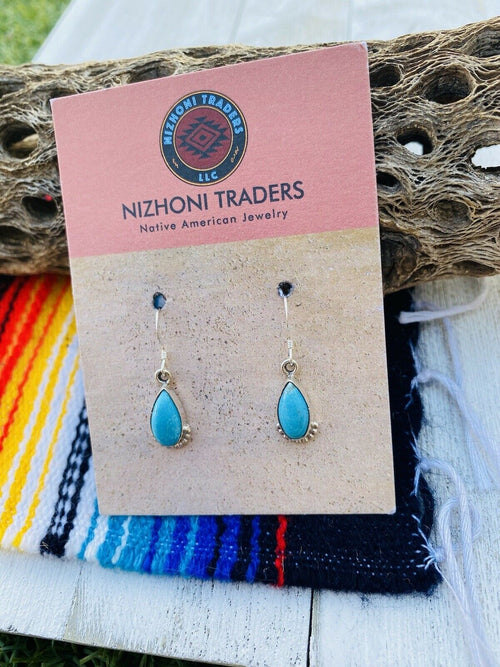 Navajo Sterling Silver & Turquoise Dangle Earrings Signed