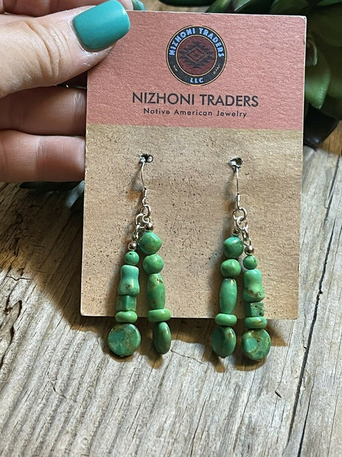 Beautiful Navajo Sterling Dyed Green Kingman Turquoise Multi Bead Earrings