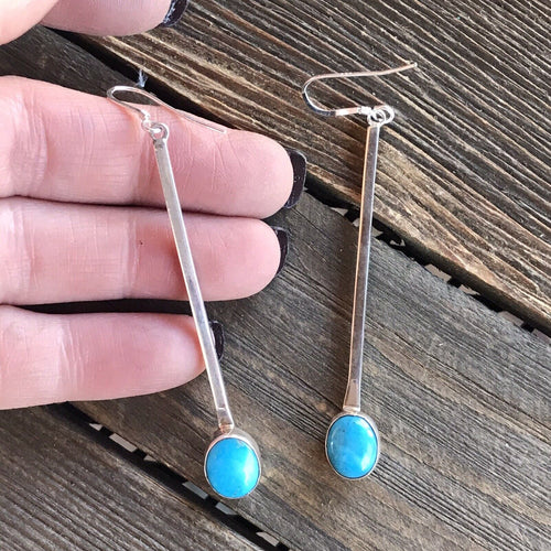 Beautiful Navajo Sterling Silver Turquoise Drop Dangle Earrings