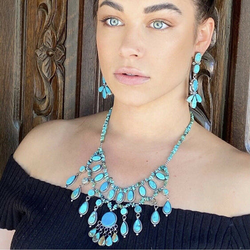 Shawn Cayatenito Multi Turquoise Sterling Silver Chandelier Necklace