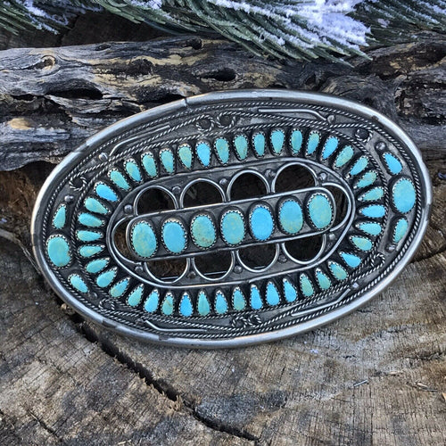 Vintage Jumbo Sterling Silver & Royston Turquoise Pin / Pendant