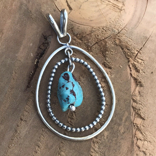 Navajo Sterling Silver & Turquoise Rope Style Pendant