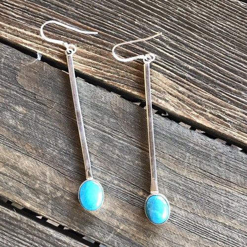 Beautiful Navajo Sterling Silver Turquoise Drop Dangle Earrings