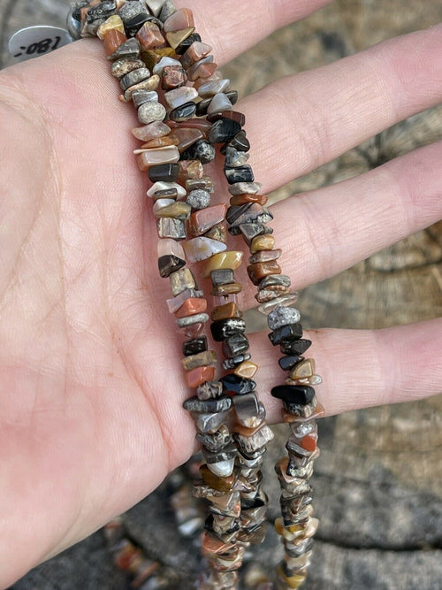 Navajo Sterling Silver Multi Jasper Chip Triple Strand Necklace