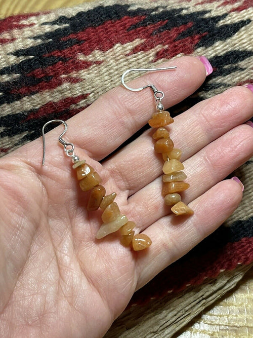 Navajo Sterling Silver Cream Quartz Chip Dangle Earrings