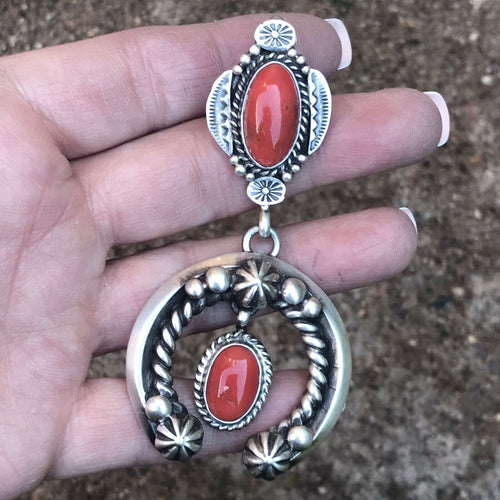 Navajo Natural Red Coral & Sterling Silver Naja Necklace