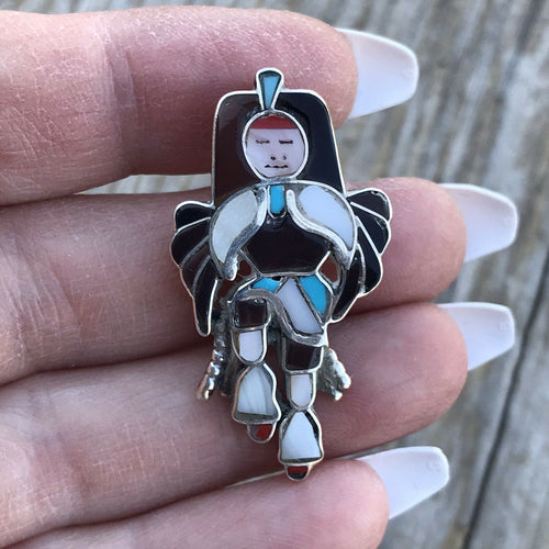 Vintage Sterling Silver & Multi Stone Kachina Dancer Pendant/ Pin