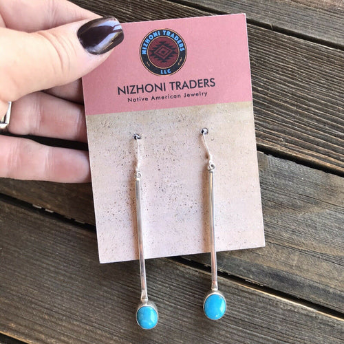 Beautiful Navajo Sterling Silver Turquoise Drop Dangle Earrings