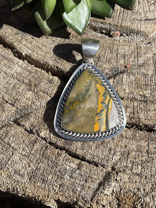 Navajo Bumble Bee Jasper & Sterling Silver Pendant Signed